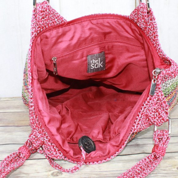 The Sak Multicolor Stripe Hand Crocheted Zippered Hobo Tote Shoulder Bag - Picture 7 of 9